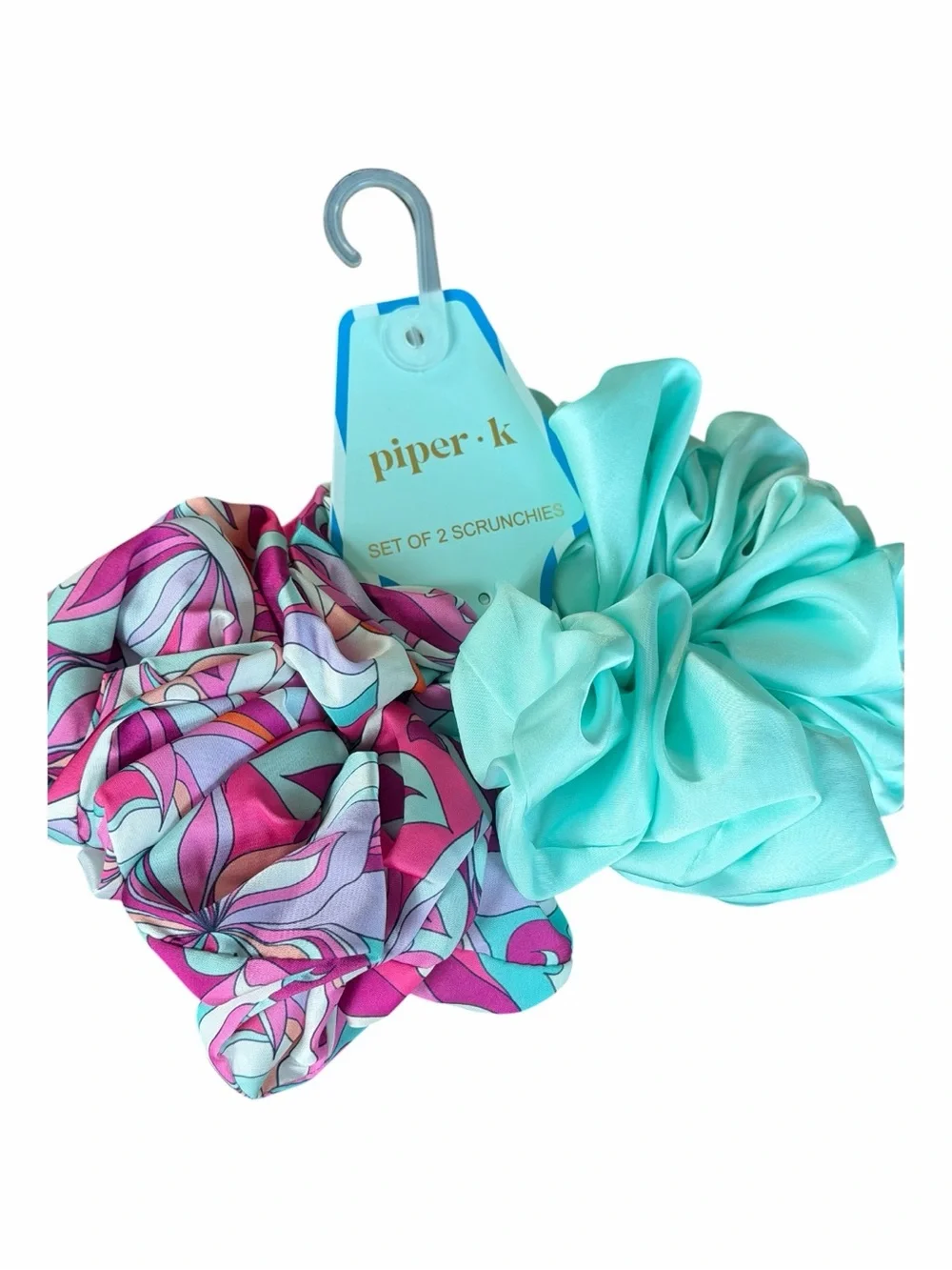 Piper K Hair Scrunchies - RETRO 90’s Aqua Solid & Pink Teal Pattern